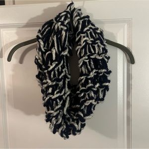Arm Knitted Handmade Navy Blue and White/Gray Infinity Scarf